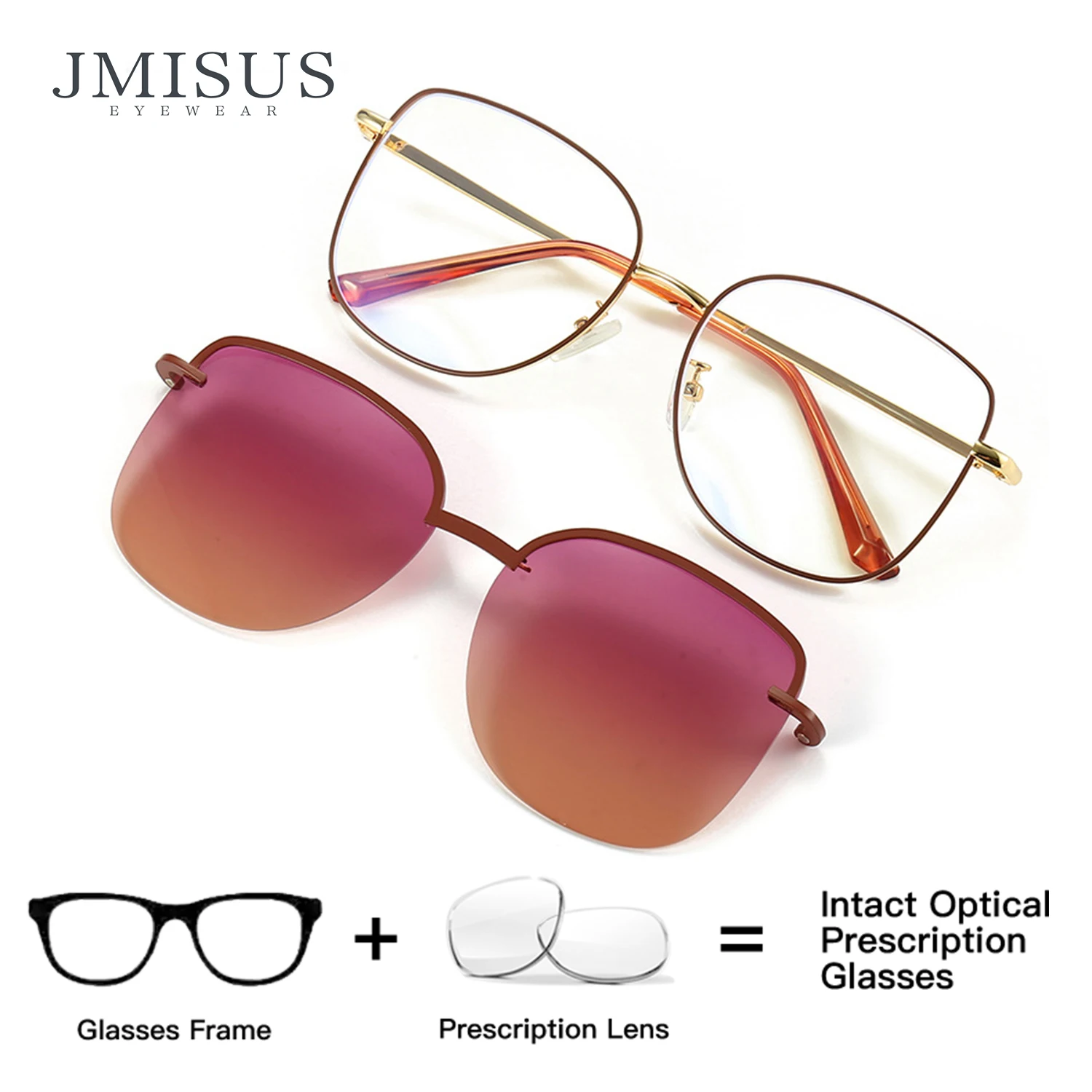 

JMISUS Woman Clip on Polarized Prescription Sunglasses Butterfly Metal Alloy Myopia Glasses Blue Light Filter Optical Eyewear