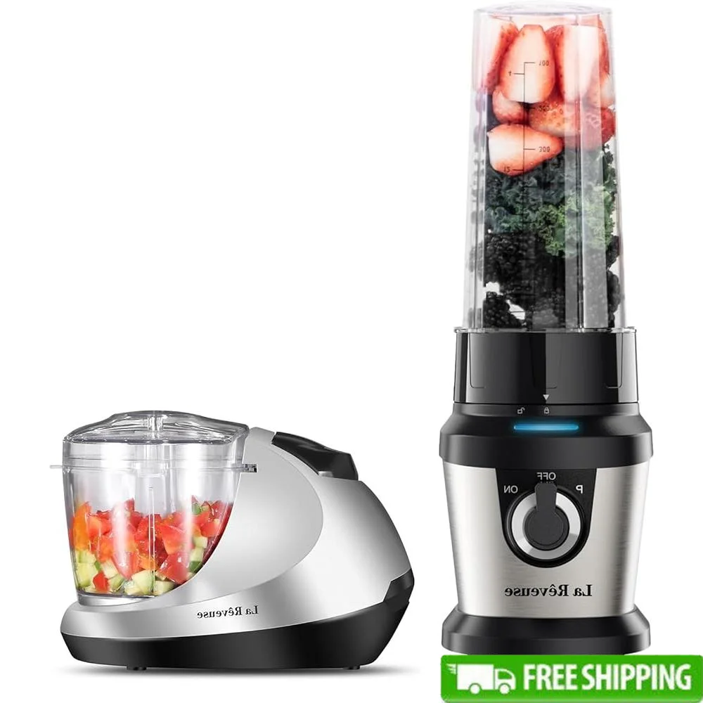 Powerful 400W Smoothie Blender Mini Food Chopper Set 2 Bottles One-Touch Pulse Control BPA-Free Great Travel Home Office