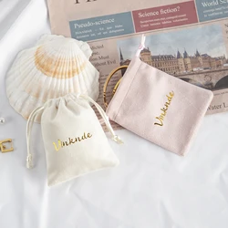 Confezione da 100 buste per gioielli in velluto con Logo personalizzato sfuso con coulisse personalizzate Beige piccole borse per bomboniere confezione per trucco fai da te