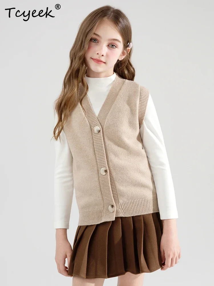 Classic Children Vest 100% Merino Wool Sweater Vest Autumn Winter Cardigan Kids Sleeveless Waistcoat Lightweight Cartoon Cute
