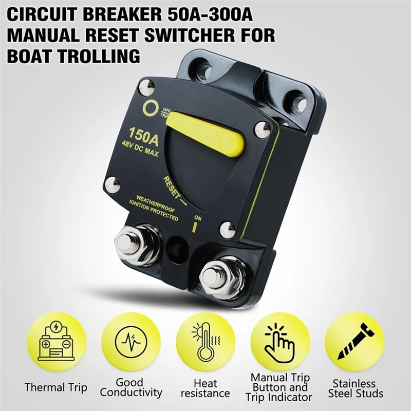 

150 Amp Circuit Breaker With Manual Reset Switch Plastic For Marine Rvs Yacht Trolling Boat Battery Solar System
