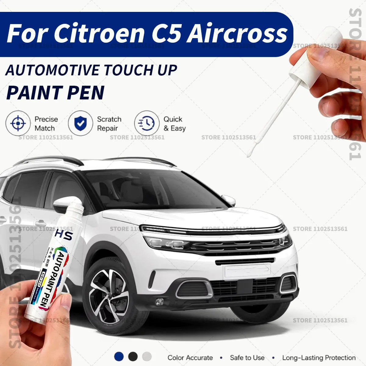 For Citroen C5 Aircross White Professional Car Touch Up Paint Pen Scratch Repair Paint Brush for Automotive Paint Restoration