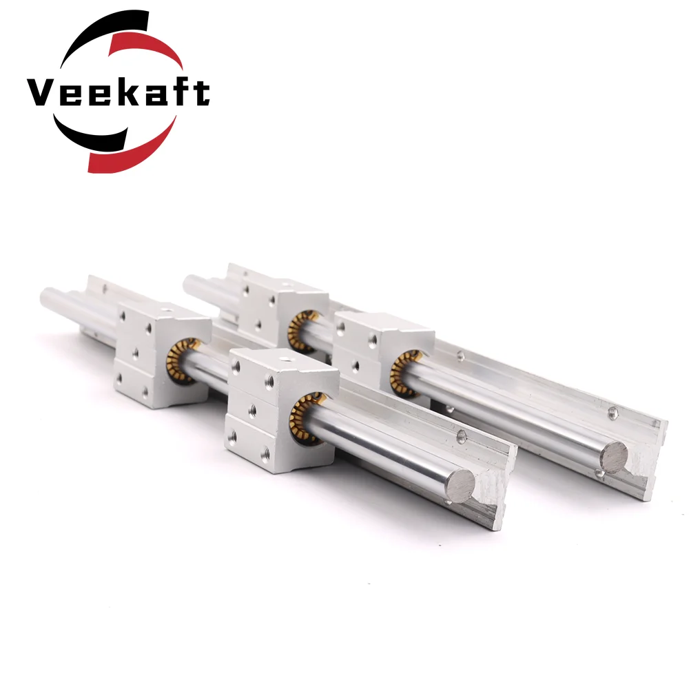 Veekaft 4 Buah Blok Linier SBR12QS dengan 2 Buah Panduan Linier SBR12 12Mm Panjang 300Mm Hingga 1500Mm Rel Linier untuk Bagian CNC