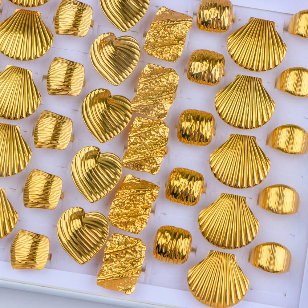 10Pcs/Lot Fashion Stainless Steel Large Flower Men Women Open Rings Daily Party Jewelry Gifts Randomly Shipped