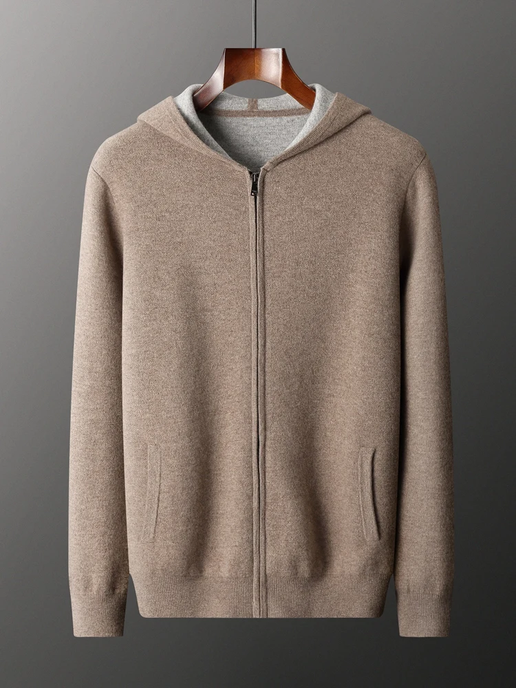 

TLOML мужской 100% кашемировый свитер с капюшоном на молнии кардиган осень-зима мягкий теплый повседневный стиль толстый кашемировый трикотаж удобное пальто
