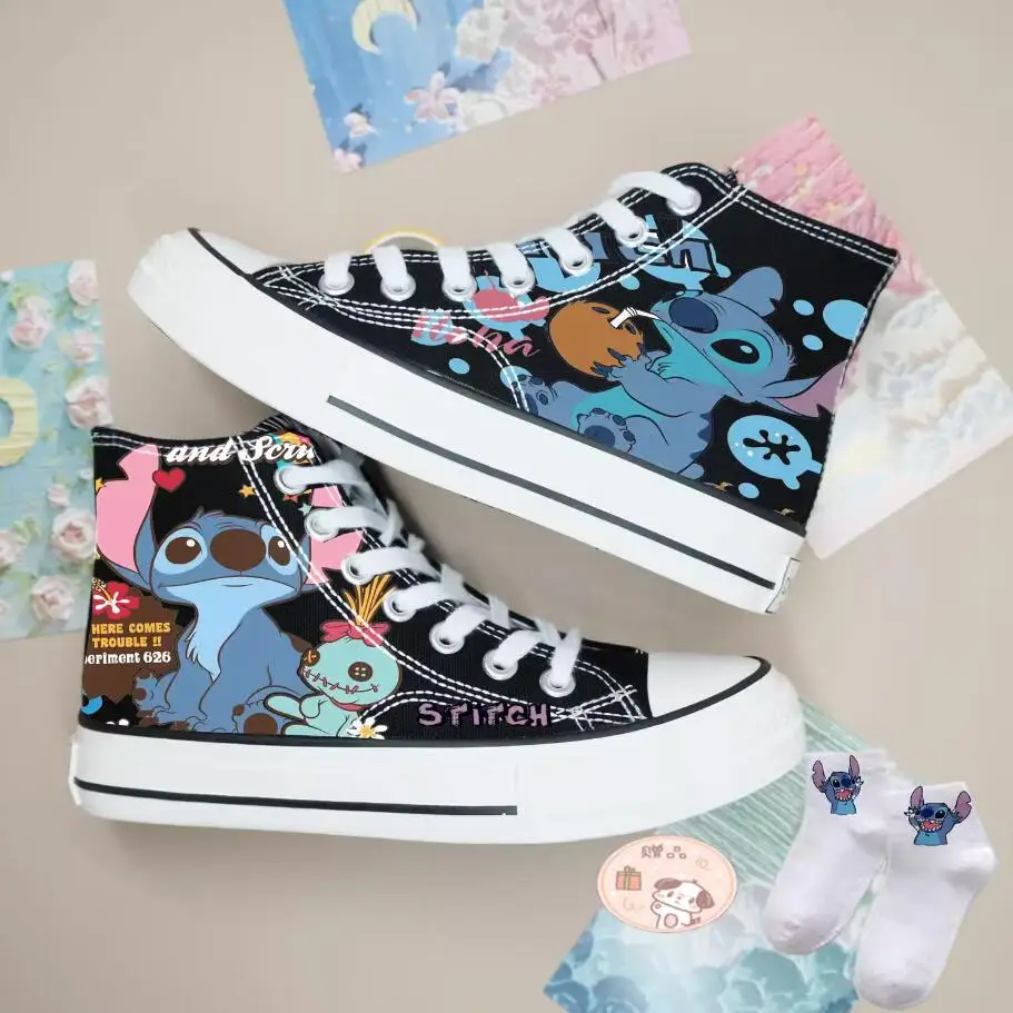 Lilo & Stitch Canvas Shoes Cute Cartoon Little Monster Pattern Shoes Fashion Casual Sports High Top Canvas Shoes