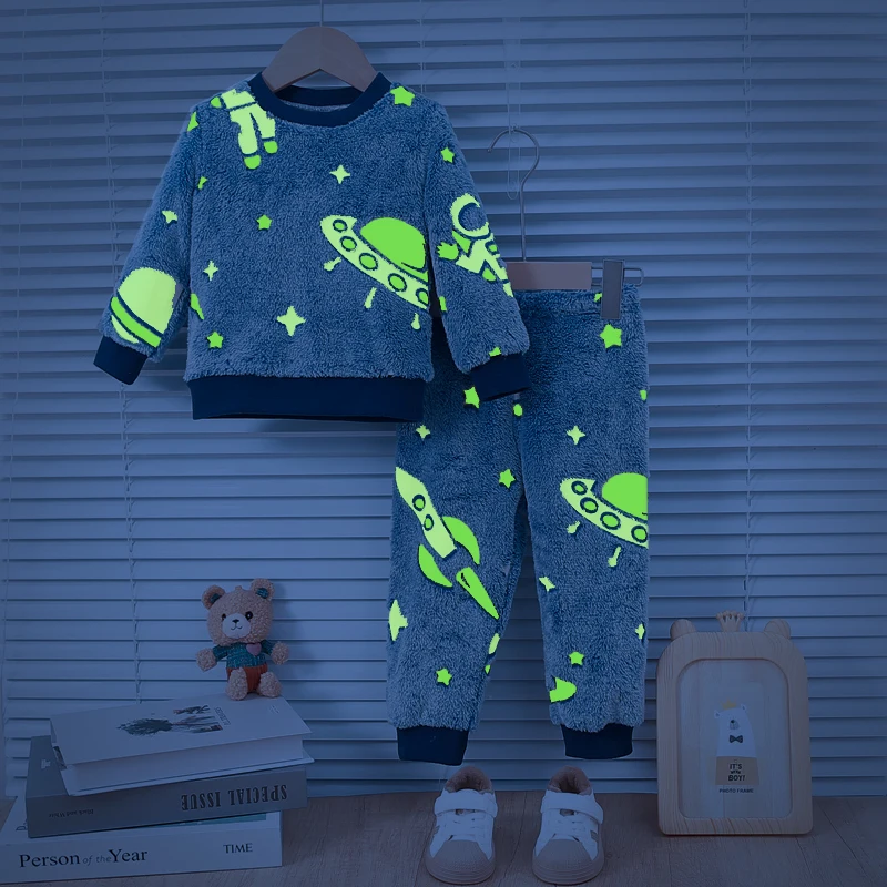 Baby Autumn/Winter Plush Night Fluorescent Home Fur Baby Warm Pajama Set Fashionable and Comfortable Child Accessories