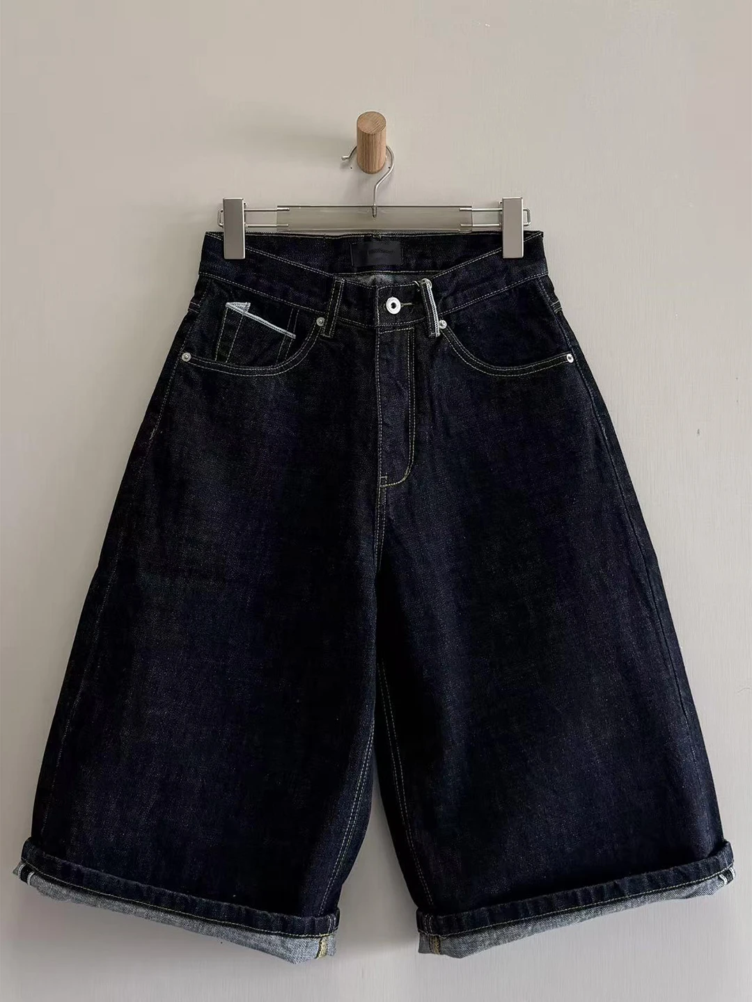 

Original Denim Bla Men's ort Pants High Waist Loose Fit Vintage Sle Seven-Foot Jeans Casual High Street Faion