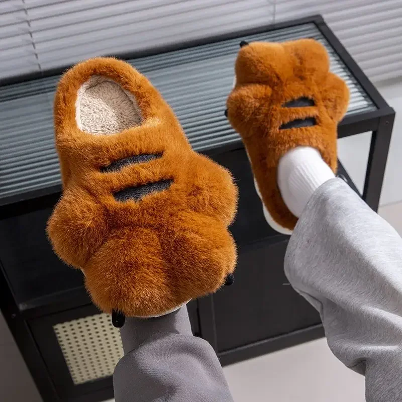 

New tiger paws slippers funny unisex cozy home shoes women cute animal claw slippers woman indoor fluffy slides fur mules shoes