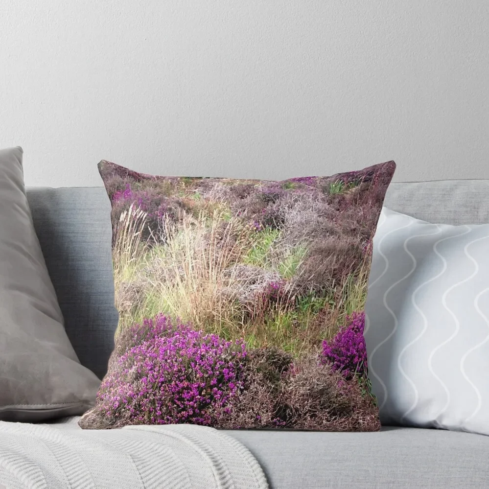 Heather in Scotland heather purple heather pink Scottish moors wild landscape Throw Pillow Sofa Cushion Cover pillow