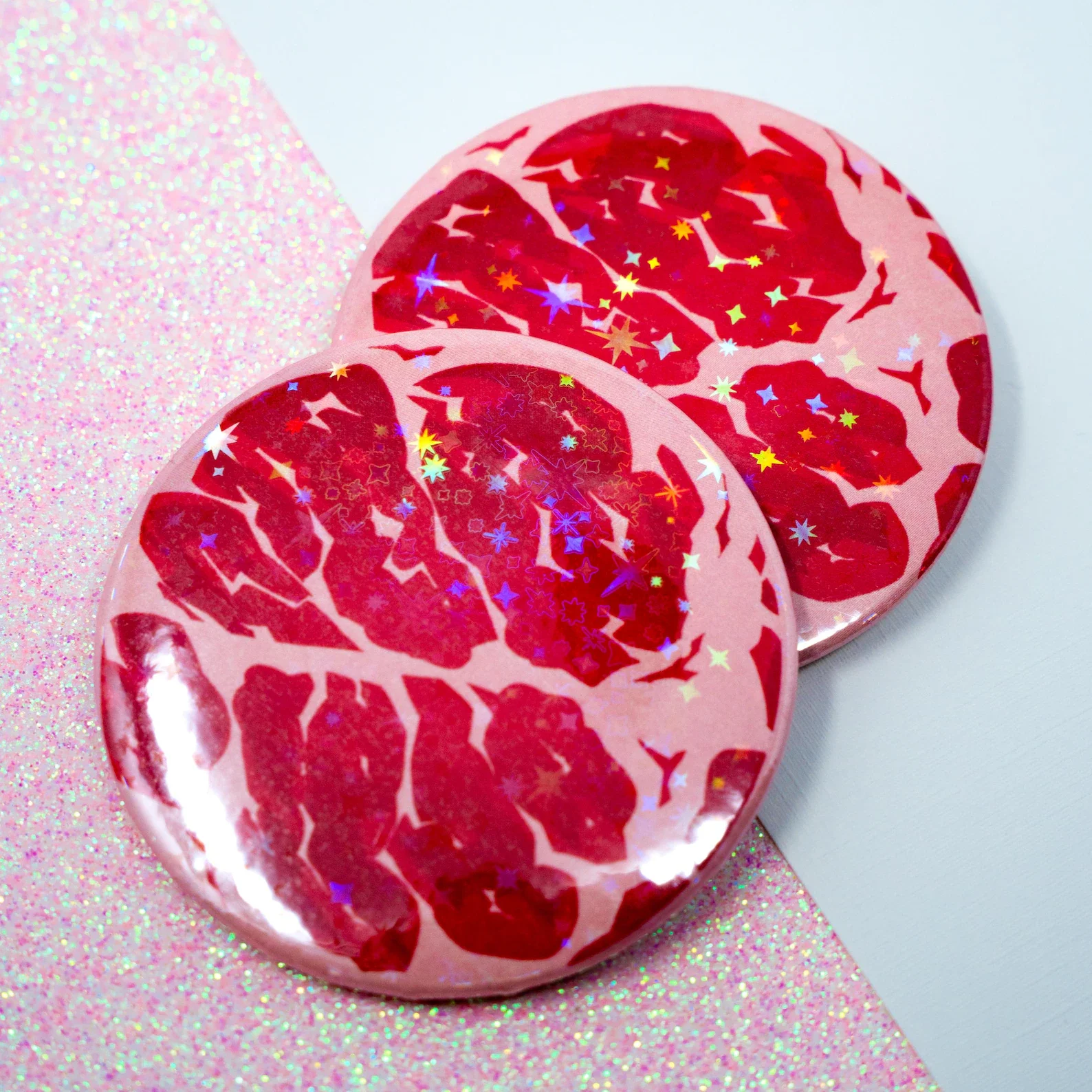 Raw Meat Glitter Button Badge,Funny Meat Design Lapel Pin Brooch, Cartoon Anime ,Backpack Clothing Decor,Gift for Game Fans