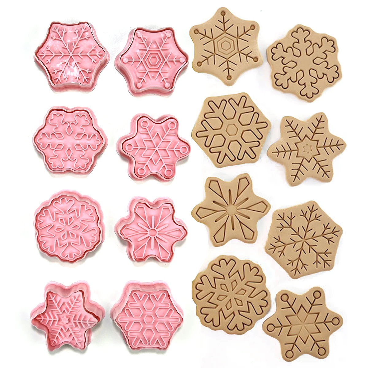 Cookies Cutter 8 Pieces Snowflake Dough Stamp Plastic 3D Cartoon Pressable Biscuit Mold Confectionery Baking Pastry Bakeware