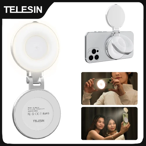 TELESIN Smartphone Luz de relleno magnética Mini Selfie Luz 3 modos Brillo ajustable para Iphone XIAOMI HUAWEI SAMSUNG Teléfono