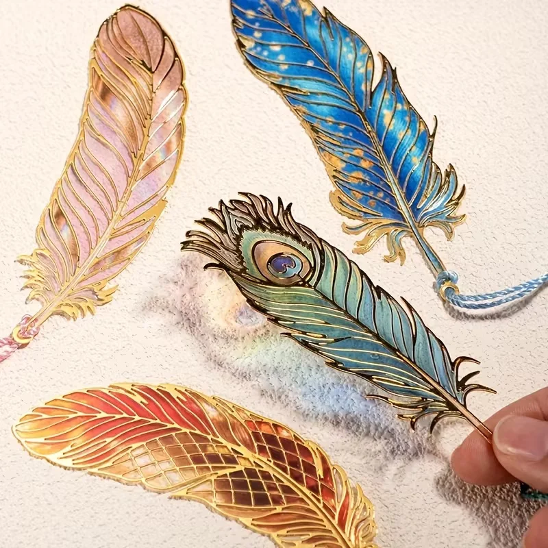 Chinese Style Metal Bookmark with Translucent Peacock Feather & Tassel - Vibrant Colors, Ideal Gift for Teachers/Students image 4