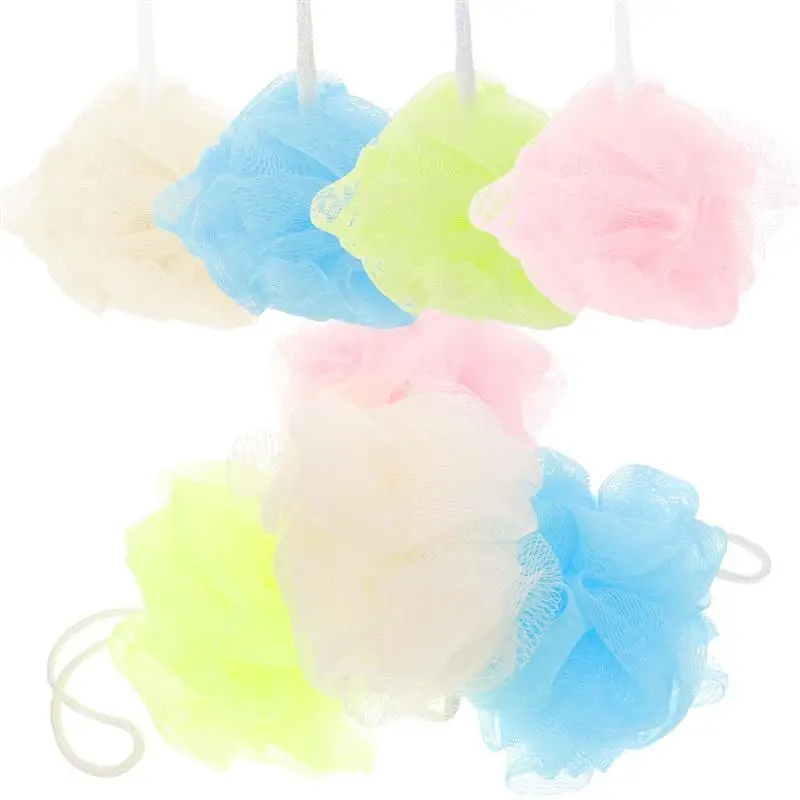 

8pcs NEW Colored Mesh Bath Ball Shower Ball Bath Bubble Nets Back Scrubber with Hanging Bathing supplies Rope Random Color