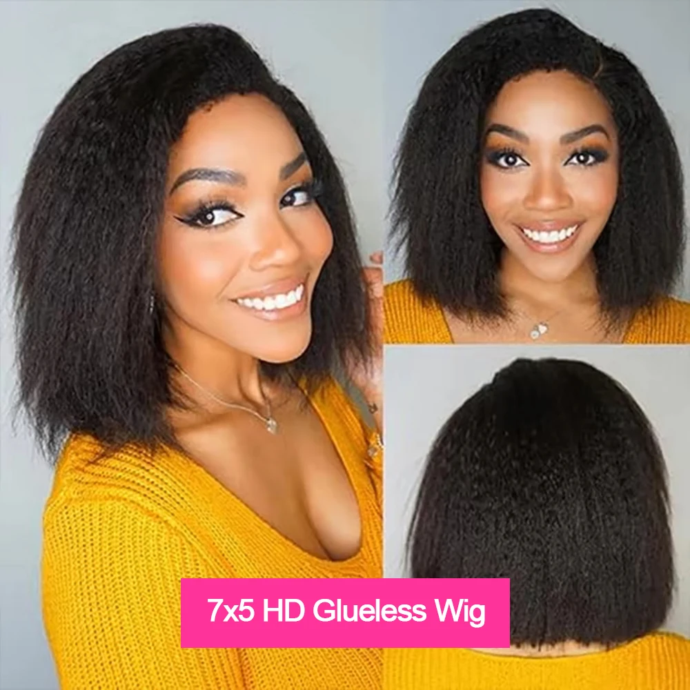 LUVBEUTY Hair Pre Cut No Glue Yaki Straight Bob Wig 100  display picture 1