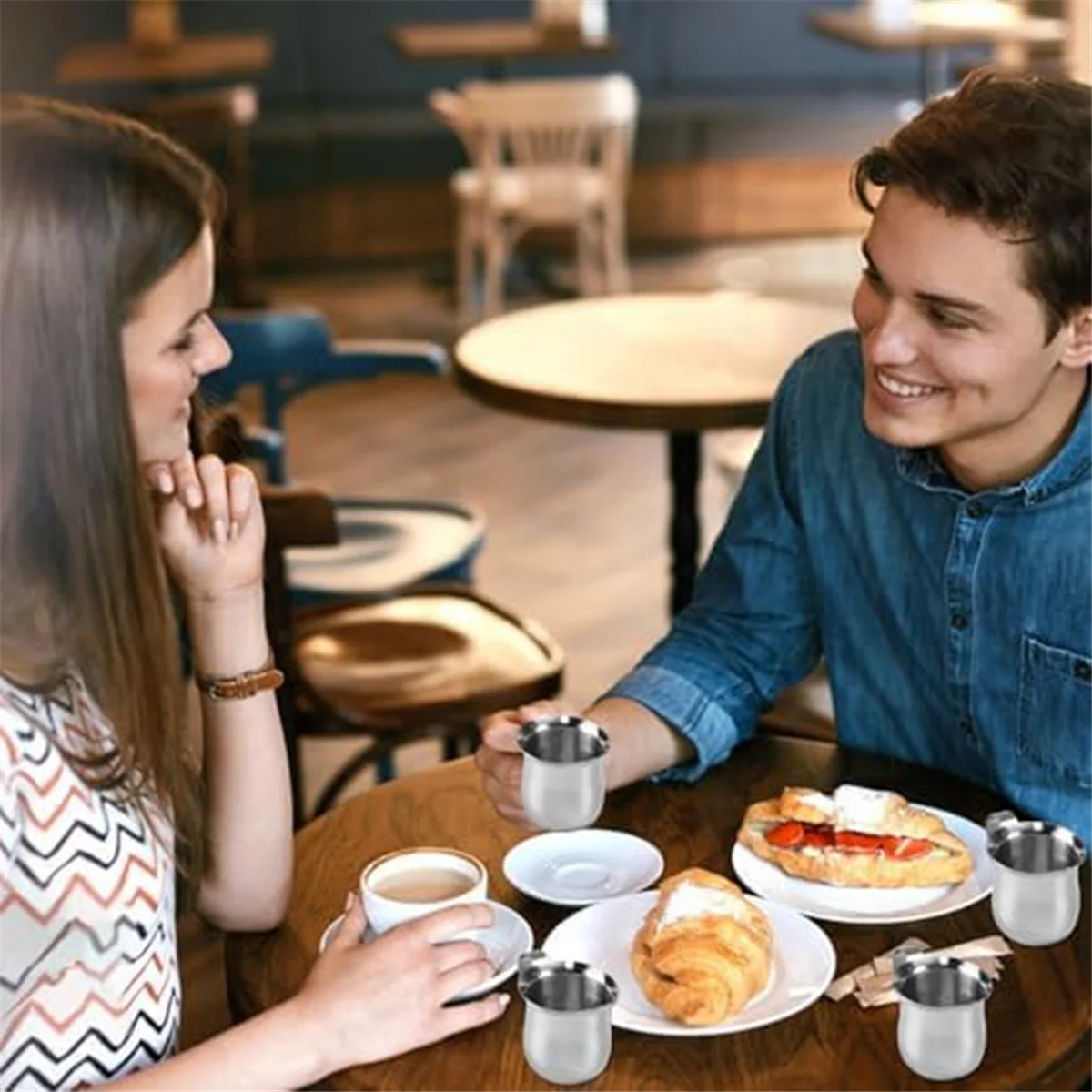 6 قطعة كريميات الجرس 90 مللي/3 أوقية إبريق كريمر صغير من الفولاذ المقاوم للصدأ كوب إبريق الحليب إبريق مزبد الحليب