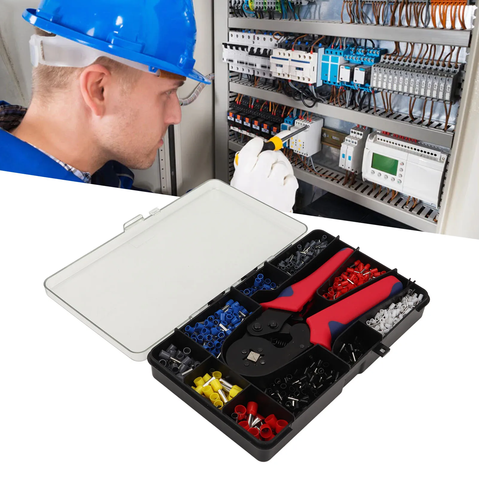 1201Pcs Electrical Wire Terminal Set Cold Pressed with Red Plier for No Soldering Electrical Connections