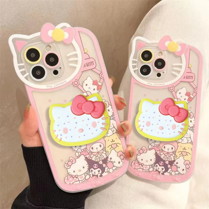 Sanrio Hello Kitty Bracket Cartoon Phone Case For iPhone 15 14 13 12 11 Pro Max X XR XS MAX 7 8 Plus vogue Girl Y2k Cute Cases