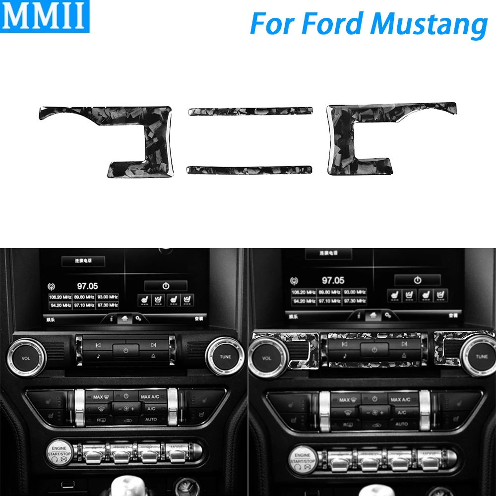 

For Ford Mustang 2015-2023 Forged Carbon Fiber Central Control CD AC Panel Decorative Strips Car Interior Accessories Sticker