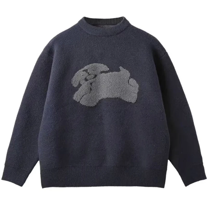 

Towel Embroidery Dog Sweater Men Knitwear Pullover Autumn Winter High Quality Sweater Male Round Neck Jacquard Blend Knit Jersey