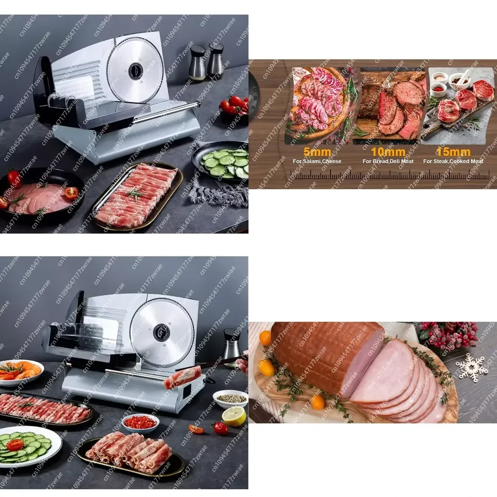 Meat Slicer 220w Electric Deli Food Slicer with 2 Removable 18cm Stainless Steel Blade Adjustable Thickness