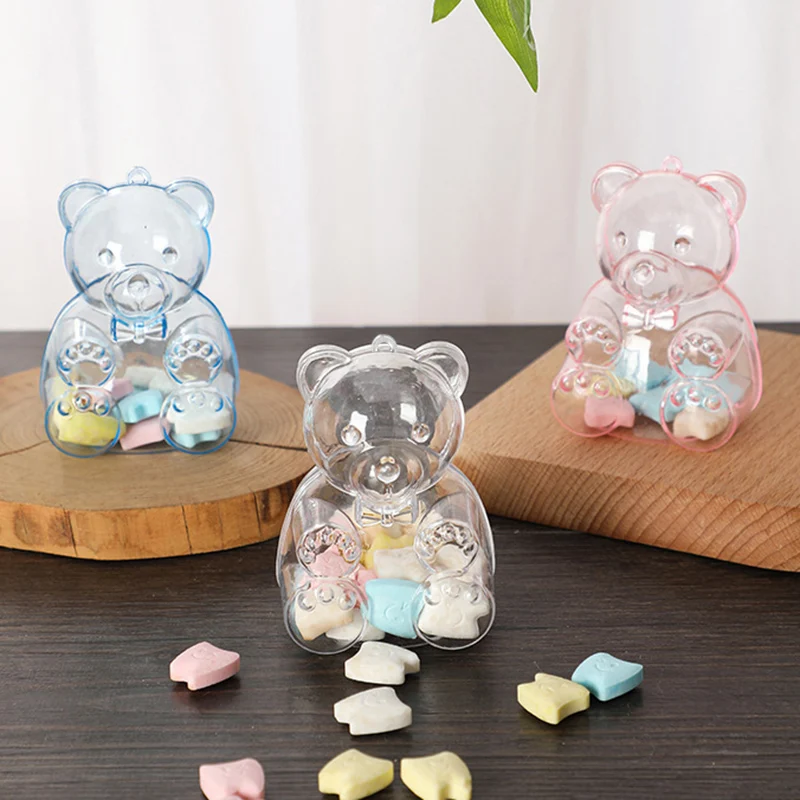 5pcs Transparent Bear Candy Box Plastic Wedding Gift Pink/Blue  Chocolate Boxes Baby Christmas Candy Storage Party Supply