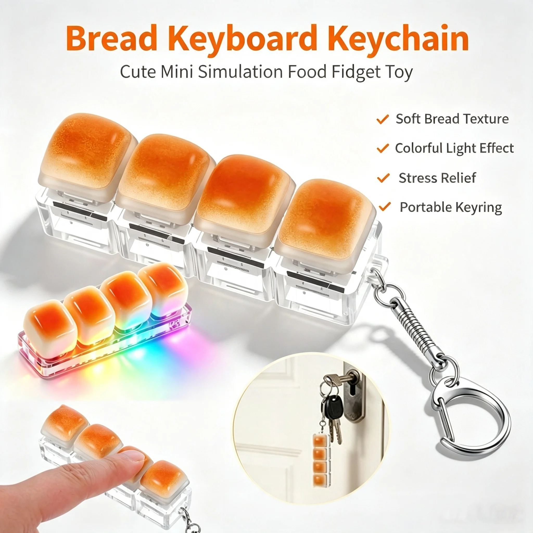 Bread Keycap Stress Relief Clicker Keychain 1PC Mechanical Keyboard Button Fingertip Decompression Sensory Toy Party Favor Gifts