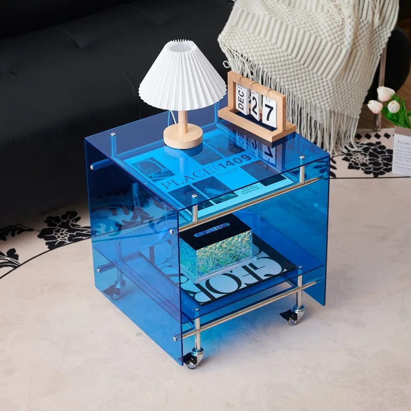 

Furniture Acrylic Coffee Table,Mobile Living Room TV Cabinet Sofa Side Storage Cabinet,Household Bedside Table,Transparent Cart