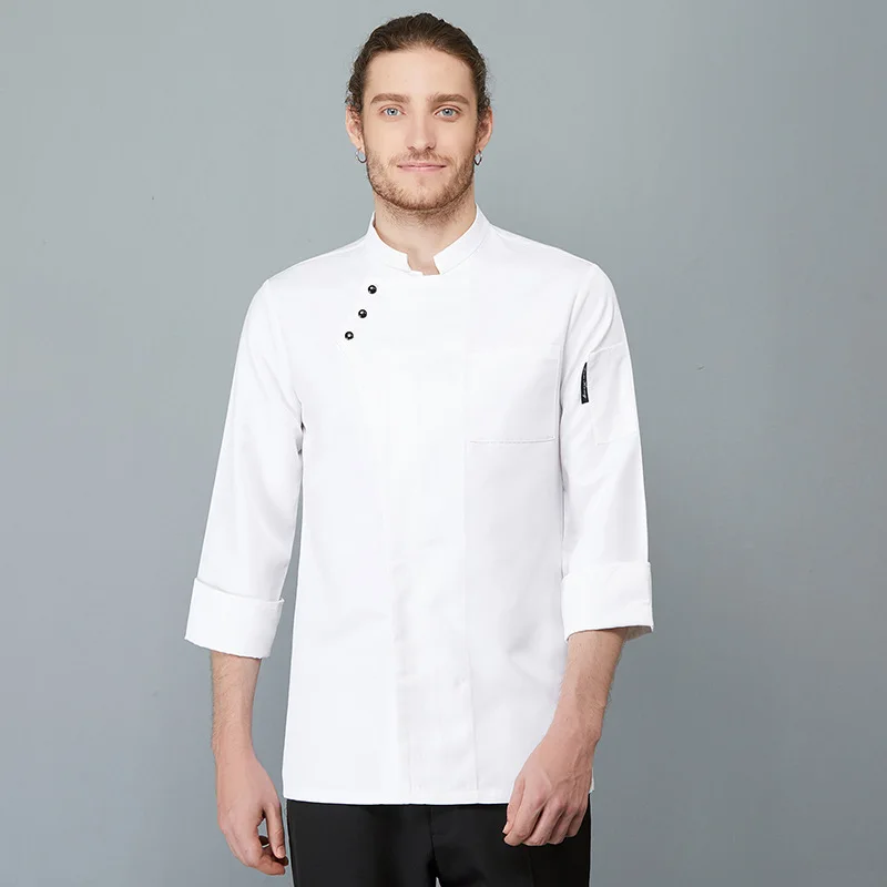 C534 chef usa roupas de mangas compridas casaco de garçonete chef jaqueta de manga longa uniforme de chef restaurante hotel cozinha casaco plus size