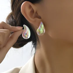 Trendy Colored Clear Chunky Dome Waterdrop Earrings for Women Acrylic Teardrop Hoop Earrings Lightweight Jewelry Gifts