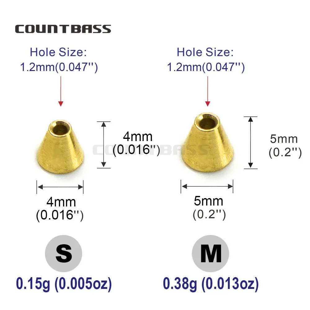Countbass 10pcs Solid Brass Cone Heads, Lure Bodies Fishing Weight Sinker, DIY Spinners Buzzbaits