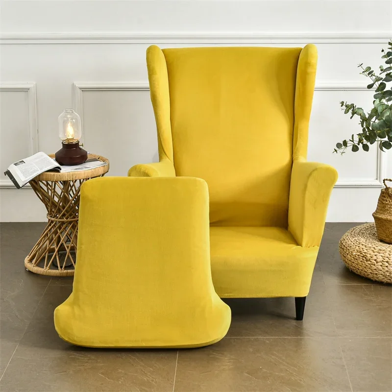 Fluwelen Stretch Vleugel Stoelhoes Fauteuil Covers Afneembare Wingback Enkele Bankhoes Met Zitkussen Hoes Voetenbank