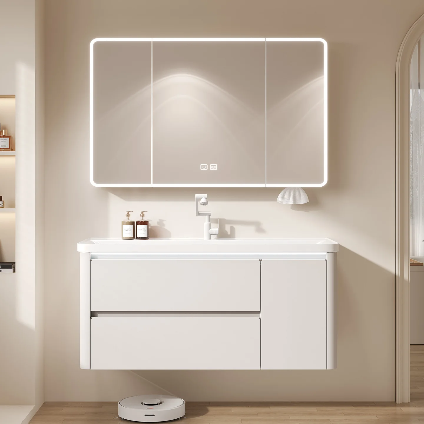 Honeycomb aluminum bathroom cabinet combination household bathroom ceramic integrated basin deepened washbasin cabinet with draw