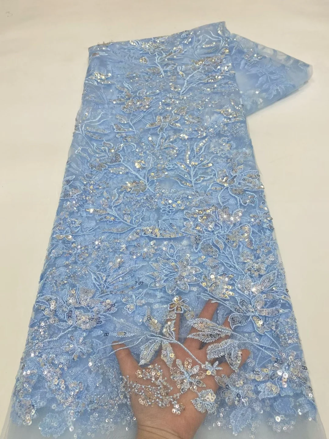 

5 Yards African Lime Green Beaded Sequins Lace Fabric 2026 Blue French Sequins Tulle Lace For Women Party Dress Sewing Material