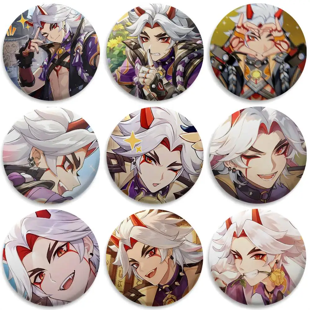 

Arataki Itto Genshin Impact Badges Round Exquisite Badge Brooches Creative Pins For Clothes Hat Backpack Gift Accessories