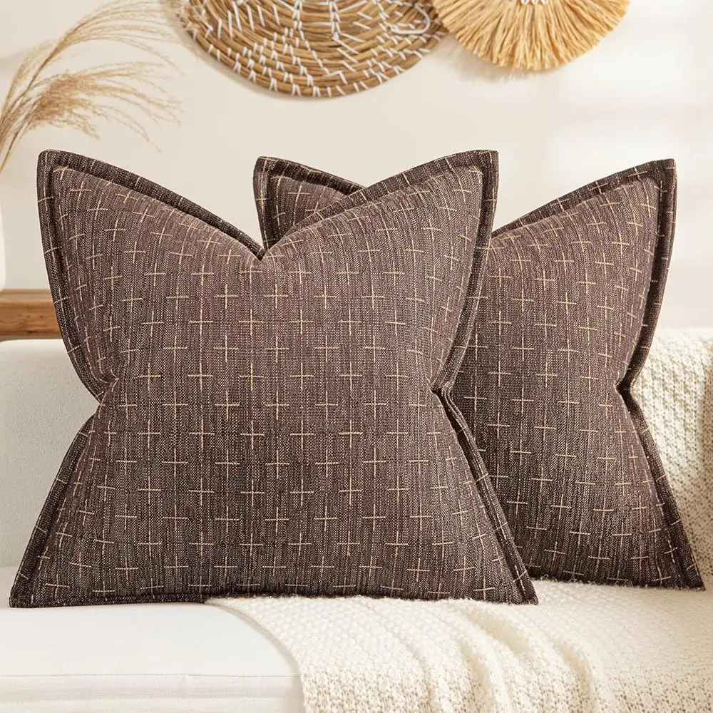 

Decorative Burlap Linen Throw Pillows Covers 18X18 H Dark Coffee Vintage Couch Pillow Covers Outdoor Modern Farmhouse