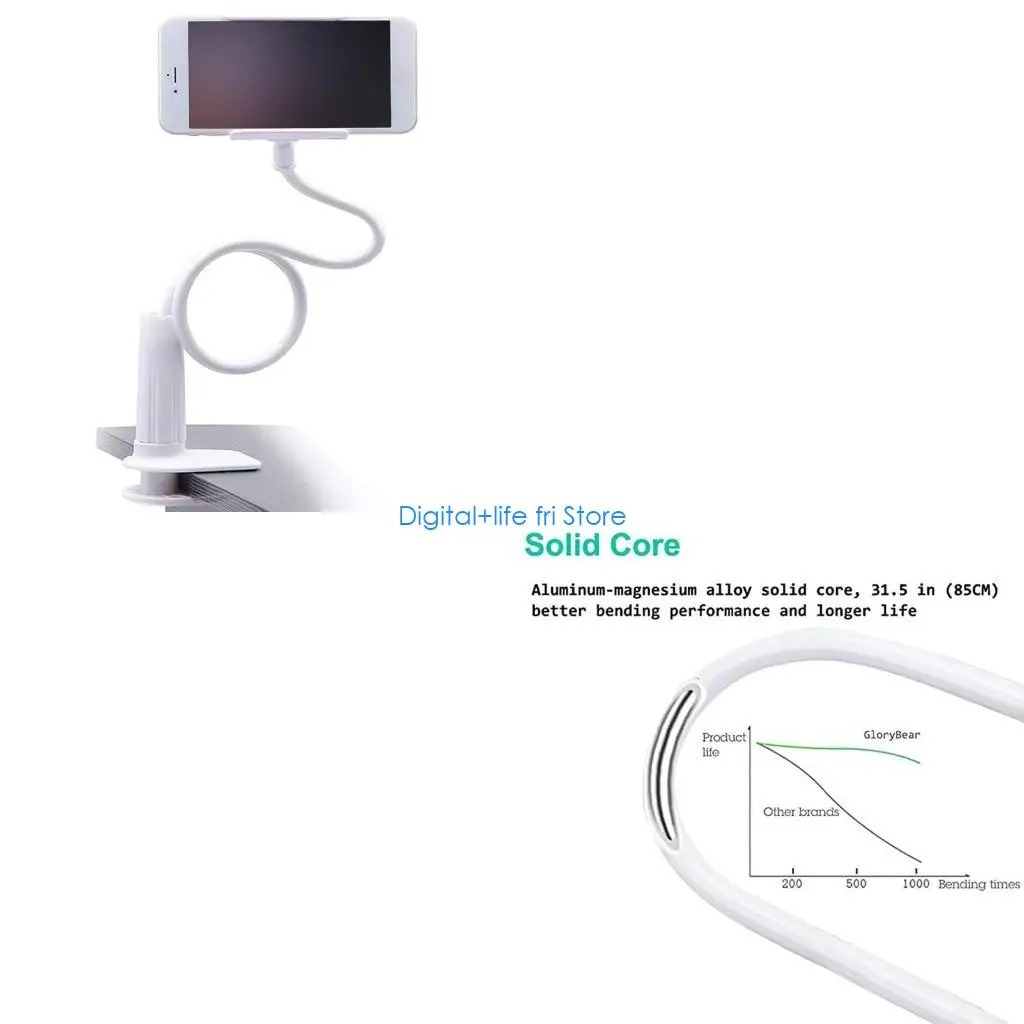 E06D Phone Holder Bed Gooseneck Mount Flexible Arm 360 Mount Clip Bracket Clamp Stand for Cell Phone Tablet  Black White