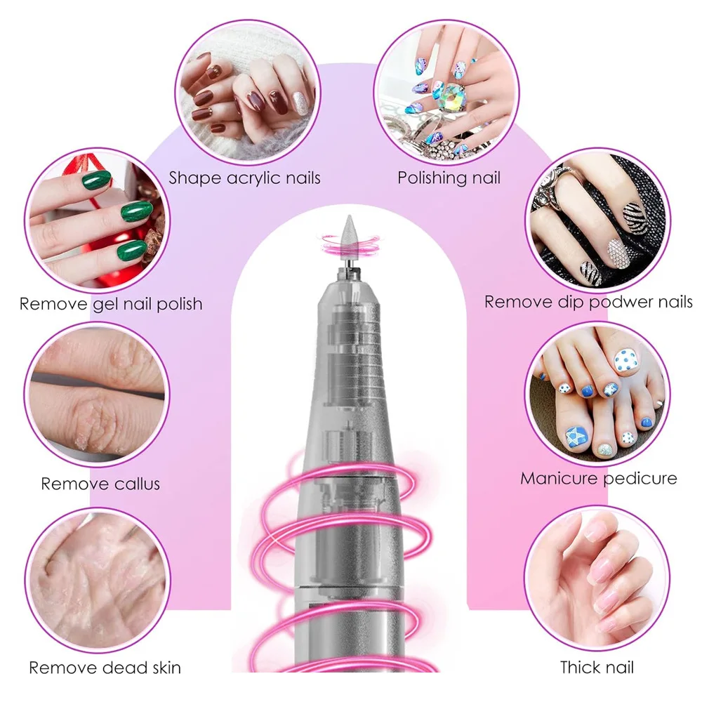 전문가용 45000RPM 전동 네일 드릴 - 충전식 휴대용 금속 네일 그라인더, 살롱 및 가정용 매니큐어 도구