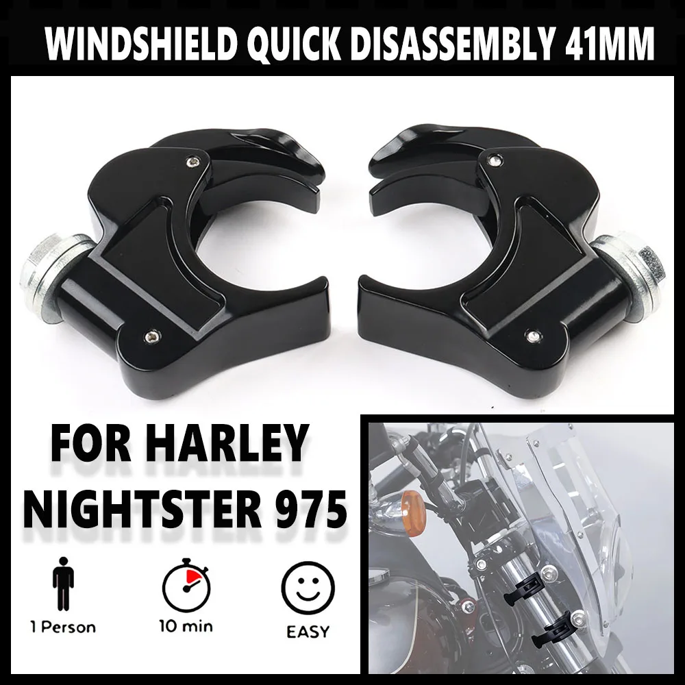 

Brand New Motorcycle Accessory 41MM Windshield Quick Release Windshield Clamps ABS Black For Harley Davidson Nightster 975