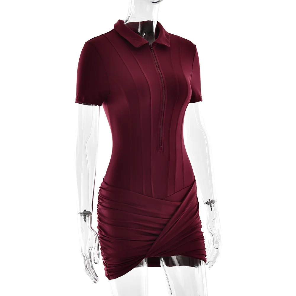 Modischer Plissee-Jumpsuit für Damen, Eleganter Kurzarm-Bodycon mit Reißverschluss und Revers, Sommerliche Alltags- und Streetwear – Detail 33
