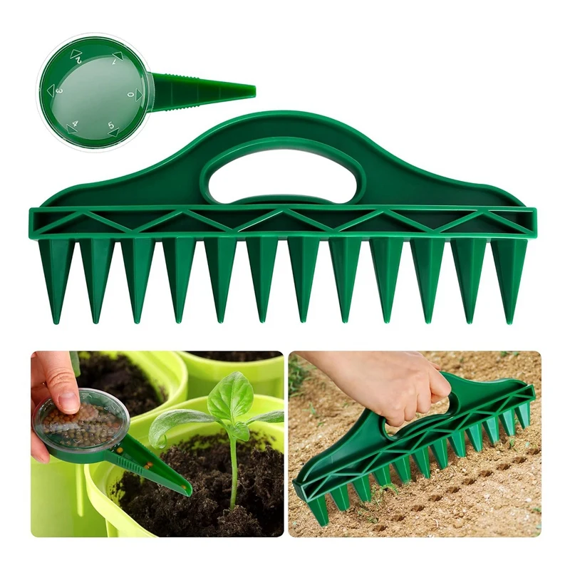 Plantador de tierra con 12 agujeros, espaciador de semillas de jardín con dispensador de semillas ajustable para plantar semillas y bombillas