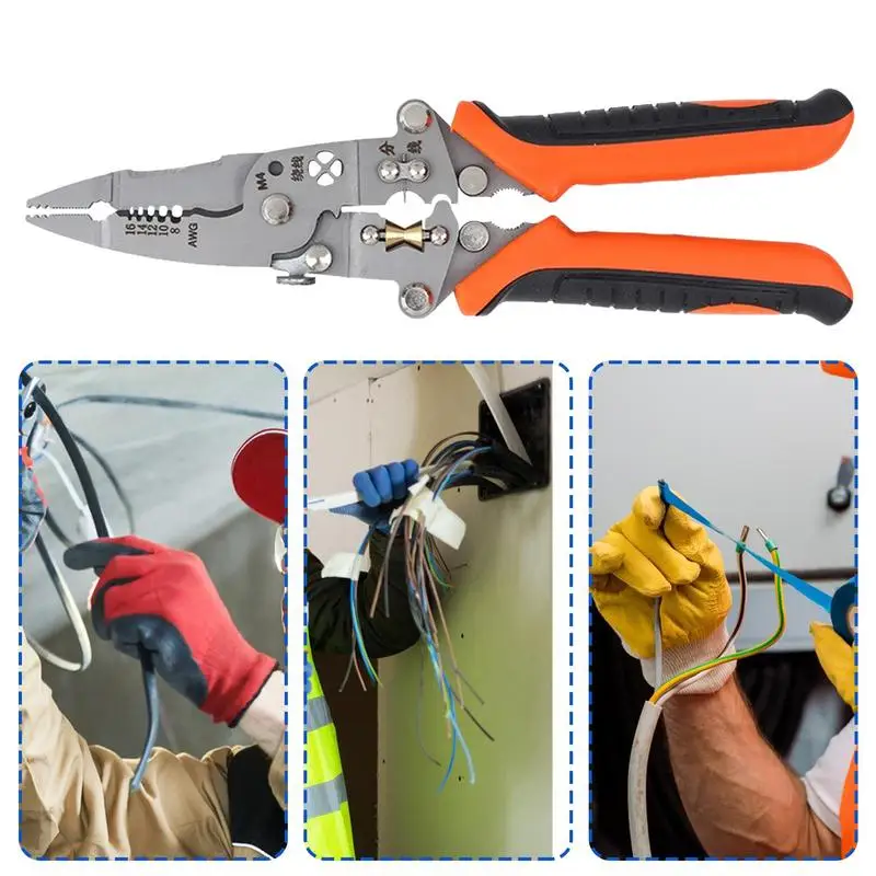 Cortadores de alambre de punta larga 12 en 1, alicates para cables eléctricos, herramienta de prensado de cables con mango antideslizante ergonómico profesional para sujetar