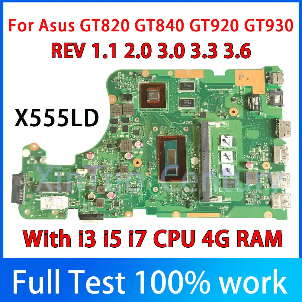 Placa-mãe portátil para Asus, X555LD, X555LP, X555LN, X555LB, X555LI, X555LF, 4GB, i3, i5, i7, CPU, DDR3, Trabalho 100% testado