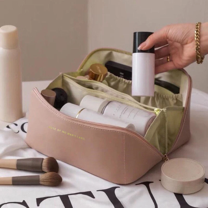 Borsa per il trucco da donna PU di grande capacità portatile comoda moderna minimalismo da viaggio lavaggio borse per la conservazione dei prodotti