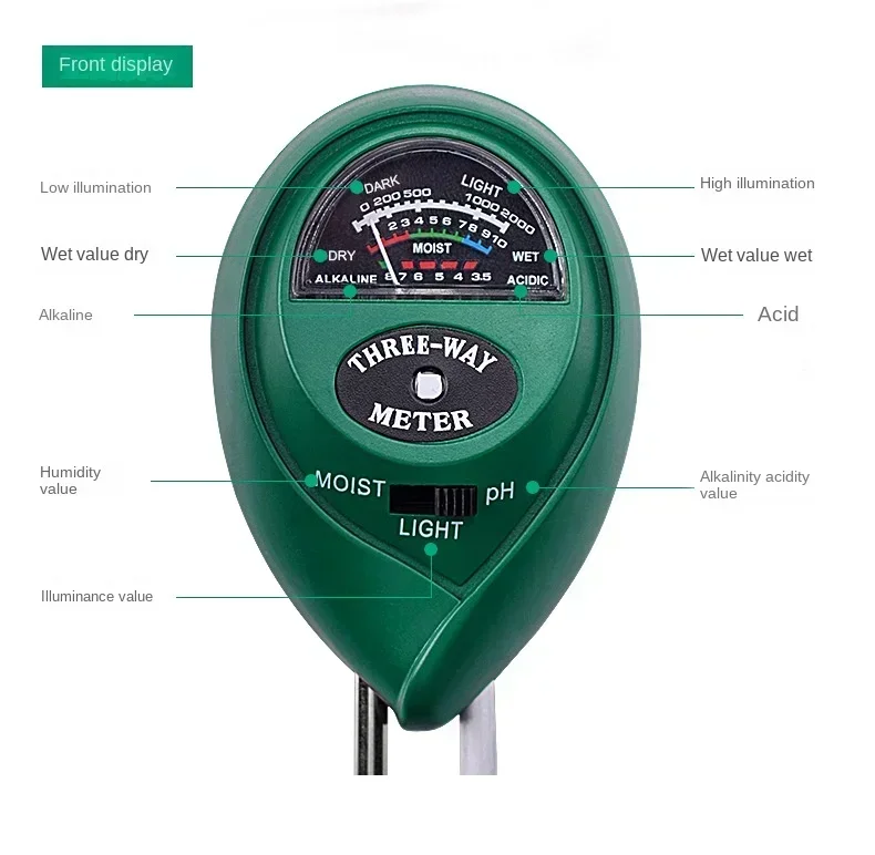 3 In 1 Soil Ph Meter Sunlight Ph Tester Garden Flowers Soil Moisture Sensor Meter Plants Acidity Humidity Ph Monitor Detector