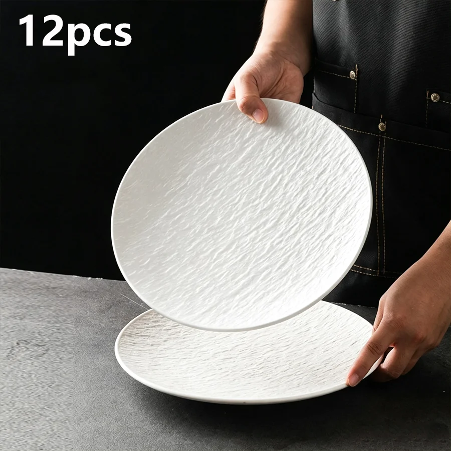 12-Piece High-Quality Stone-Patterned Irregular Tray, lightweight and Portable Bone-Spitting Plate, Black/White Creative Dessert