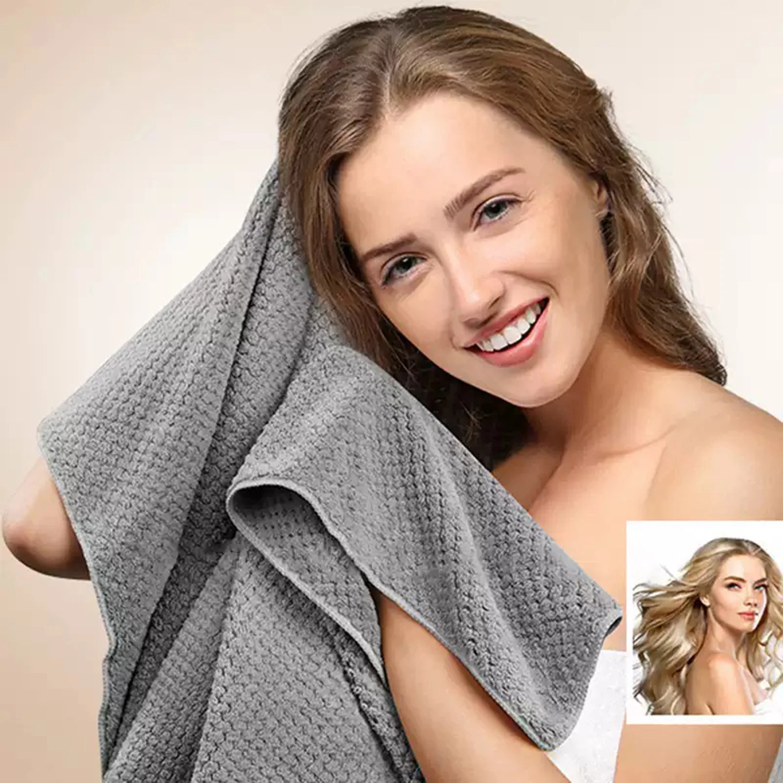 Toalha de cabelo de cor sólida, touca de cabelo seca texturizada, toalha de cabelo absorvente para mulheres com botões
