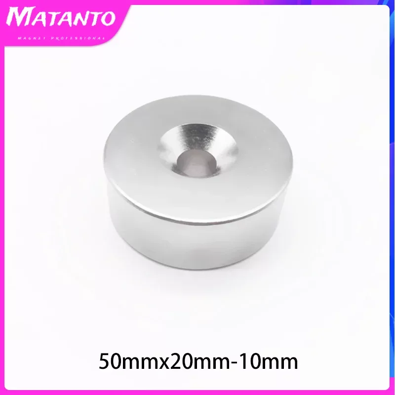 

1PCS 50x20-10mm Circular Super Strong Powerful Neodymium Magnets with Hole 10mm Big Fridge fishing Magnet Magnetic Sheet