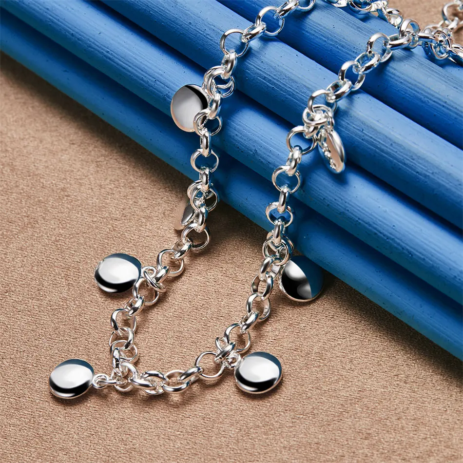 925 Sterling Silver Delicate Polished Round Pendant Necklace for Women, Fashionable Party Wedding Gift Jewelry